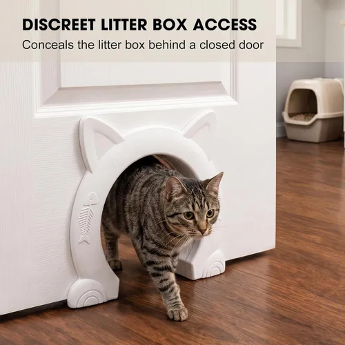 Miniatura 6 de Wordcam Puerta interior grande para gatos, puerta interior XL para gatos, puertas para mascotas para gatos, gatitos y perros pequeños (blanco)
