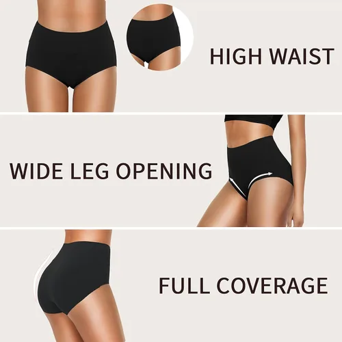 Miniatura 3 de OLIKEME Ropa interior de algodón de cintura alta, pantalones de cobertura completa, suaves y elásticos para mujer, paquete múltiple