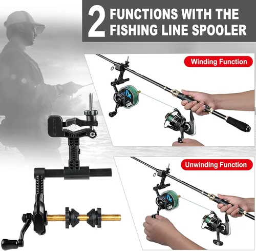 Miniatura 4 de PLUSINNO Bobina de línea de pesca con función de desenrollado, estación de carrete versátil para varillas gruesas y finas, funciona con carretes