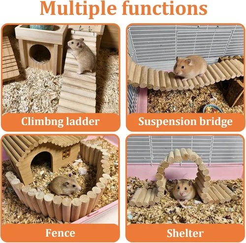 Miniatura 5 de Hamiledyi Puente de madera para hámster, escalera de escalada flexible, puente colgante largo, juguetes masticables para ratas, ratones, jerbos
