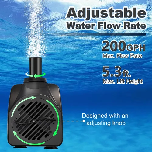 Miniatura 2 de SongLong Bomba sumergible con cable de alimentación de 200 GPH (750 L/H) de 6 pies, bomba de fuente de agua con elevación de 5.3 pies para fuentes