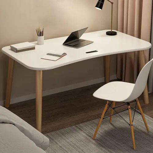 Miniatura 14 de Escritorio de estudio de oficina contemporáneo, escritorio contemporáneo para computadora, escritorio de trabajo con patas de madera, blanco, sin
