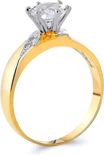 Miniatura 3 de Juego de 2 anillos de compromiso y alianza de boda en dos tonos de oro de 14 quilates