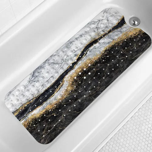 Miniatura 12 de LNOND Tapete de baño de mármol antideslizante, extra largo de 40 x 16 pulgadas, tapete antideslizante para bañera, tapete de ducha de mármol azul