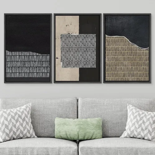 Miniatura 217 de SIGNWIN Lienzo enmarcado para pared, arte con pinceladas de flujo neutro en tonos beige abstractos, ilustraciones, arte moderno, decorativo