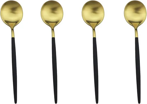 Miniatura 14 de Juego de cubiertos en oro negro de acero inoxidable 18/10, con mango negro mate, incluye tenedores, cucharas y cuchillos (10 piezas), platería