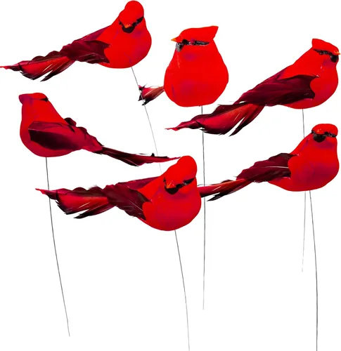 Miniatura 8 de Decoraciones de adorno para árbol de Navidad con clip cardenal – Juego de 12 plumas rojas cada una mide 2.8 pulgadas de largo (A)