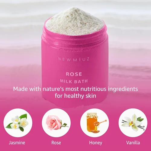 Miniatura 3 de Baño calmante de leche de coco rosa en remojo, hidrata, suaviza la piel, miel, jazmín, vainilla, destress, lujo, spa, baño, sal en polvo, alivio