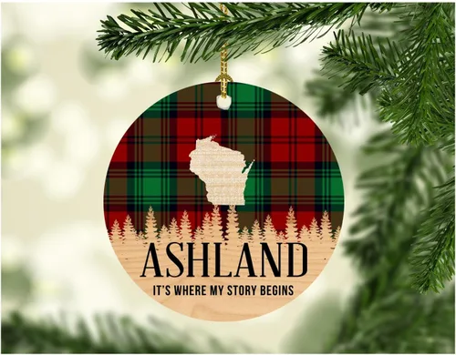 Christmas Decorations Ornaments 2025 Ashland Wisconsin It's Where My Story Begin Xmas Present Funny Gift for Family New Home Gift Xmas Tree