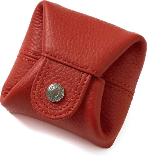 Miniatura 102 de Cockatoo Monedero de cuero genuino para cambio, mini billetera con bolsillo a presión para hombres y mujeres, Rojo (Aurora Red), Casual