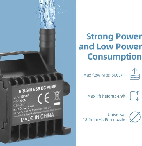 Miniatura 7 de Bomba de agua eléctrica pequeña, bomba sumergible de potencia silenciosa y fuerte con USB para acuario, peces, fuente de estanque de jardín, Qr75a