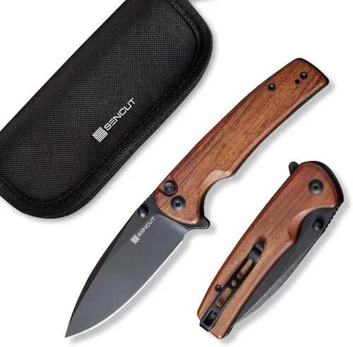 Miniatura 12 de Navaja de bolsillo plegable SENCUT Sachse para EDC, mango G10 negro satinado, hoja 9Cr18MoV de 9Cr18MoV plegable, navaja pequeña con clip, cierre