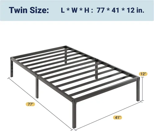 Miniatura 2 de Allewie Base de cama individual, camas de plataforma de metal de 12 pulgadas con espacio de almacenamiento, no requiere somier y fácil montaje, Negro