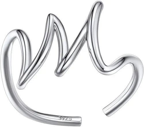 SILVERCUTE Anillos con iniciales S925, tamaño ajustable 6-12, letra del alfabeto A-Z, joyería personalizada con iniciales trenzadas, anillos