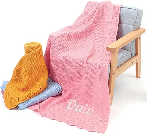 Manta de bebé bordada, manta de bebé personalizada, acogedora manta de punto de algodón suave con nombre personalizado, regalo para recién nacidos