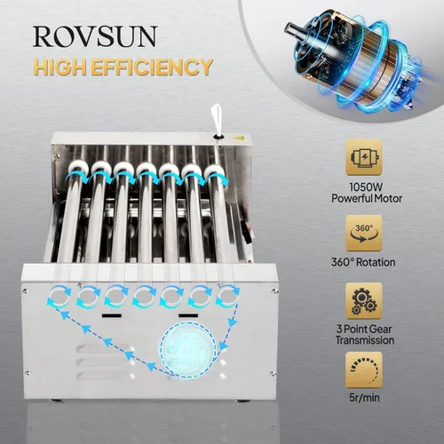 Miniatura 3 de 18 Hot Dog 7 Roller 1050W, máquina de cocina para perros calientes con iluminación LED, control de temperatura doble, cubierta, estante extraíble