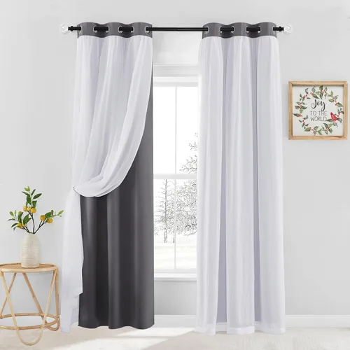 Miniatura 42 de PONY DANCE Cortinas Opacas con Superposición de Gasa, Cortinas de Doble Capa con Aislamiento Térmico Mix & Match para Oscurecer Habitaciones