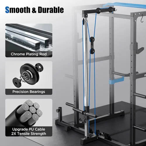 Miniatura 4 de Sportsroyals Jaula de Potencia, Rack de Potencia Multifuncional de 1600 libras con Sistema de Cruce de Cable Ajustable y Más Accesorios de Azul