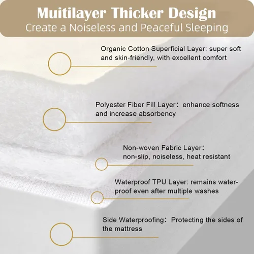 Miniatura 5 de Protector de colchón 100% impermeable superior y lateral, protectores de colchón orgánicos transpirables, protectores de colchón individuales