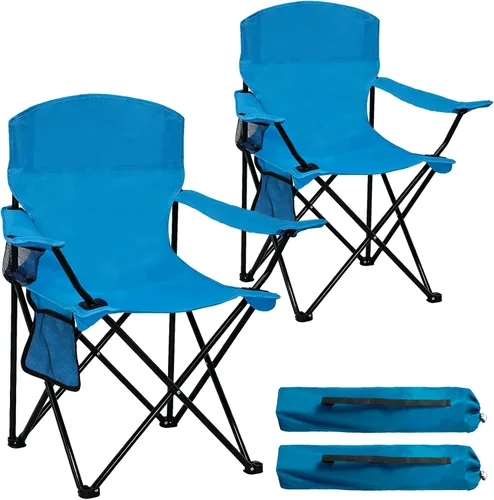 Miniatura 13 de Silla plegable para acampar con portavasos y bolsa de almacenamiento lateral, capacidad de 300 libras, ligera, respaldo alto, portátil para playa
