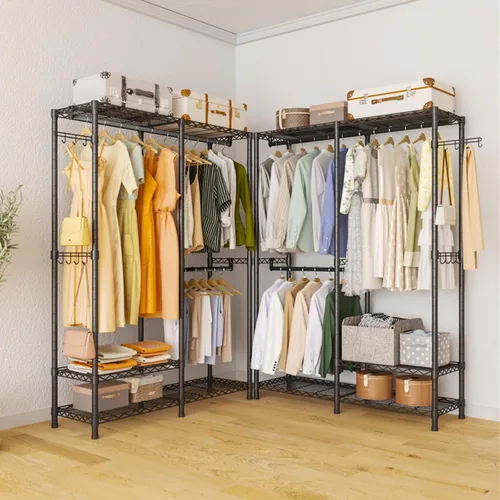 Miniatura 8 de Perchero de Ropa Resistente, 3 Niveles de Estantes de Alambre Metálicos Ajustables, Organizador de Armario y Perchero de Almacenamiento para Colgar