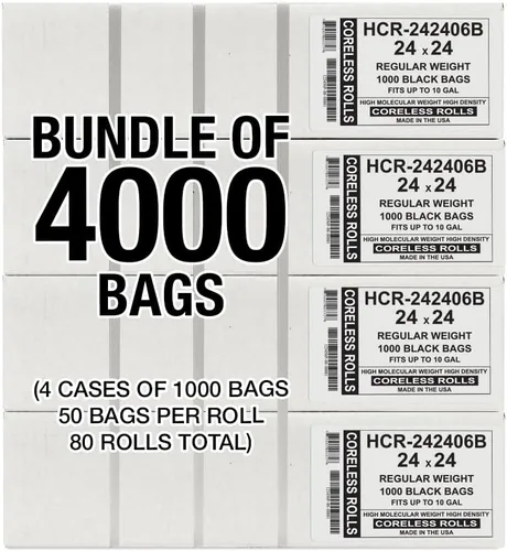 Miniatura 2 de Aluf Plastics Bolsas de basura de alta densidad, 10 galones, 4000 unidades, 6 micras (eq), 24 x 24 pulgadas, negras, para baño, oficina, industrial