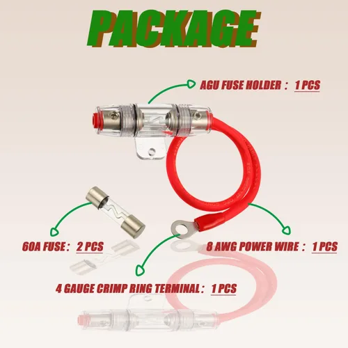 Miniatura 5 de Portafusibles AGU 60A con cable de alimentación de calibre 8 AWG de 1 pie, 99.9% cobre sin oxígeno