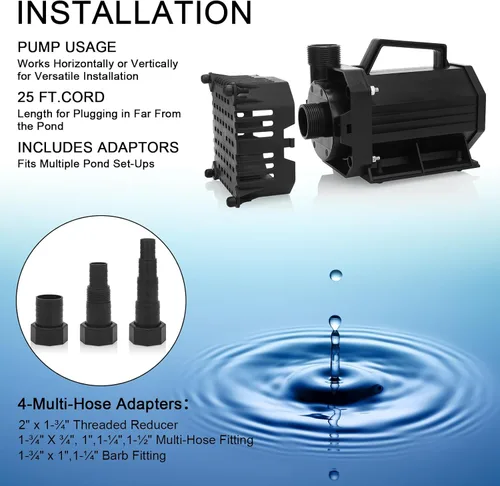 Miniatura 5 de BARST Bomba de agua sumergible 2110GPH Bomba de estanque con certificación UL con cable de 25 pies, bomba de fuente de agua de alto flujo de 200 W