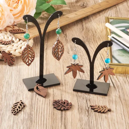 Miniatura 2 de Mega Pet Kit de fabricación de aretes colgantes de madera, 24 dijes de madera natural con 60 ganchos de latón para aretes, 60 anillos de latón
