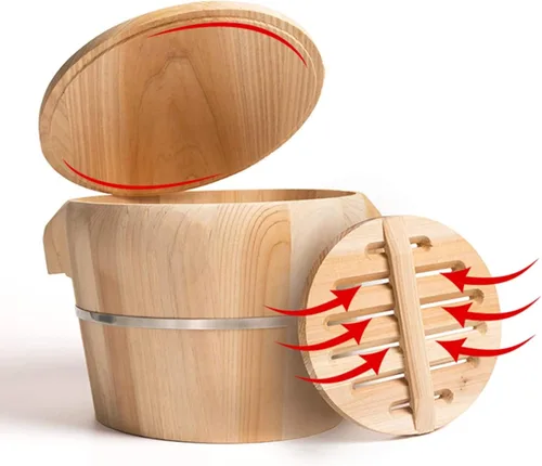 Vaporizador de madera hecho a mano, vaporizador de arroz para sushi, cubo de mezcla de barril de madera con tapa, vaporizador chino, adecuado para