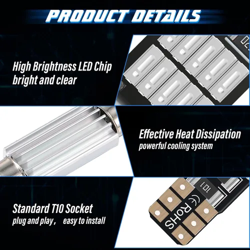 Miniatura 4 de Tallew Juego de 40 bombillas LED T10 para interiores de automóvil, 0.984 in, 1.024 in, 1.063 in, 1.260 in y 1.614 in, bombillas LED de repuesto
