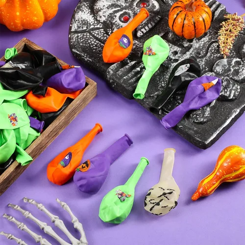 Miniatura 4 de Decoración de 50 globos de Halloween, adorables globos de látex de calabaza y araña espeluznante, fiesta de primer cumpleaños, suministros de ducha