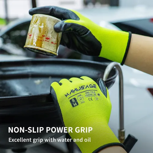 Miniatura 5 de MANUSAGE Guantes de trabajo de nitrilo, ajuste elástico cómodo 3D, agarre potente, pantalla táctil, revestimiento de espuma duradera, flexibles