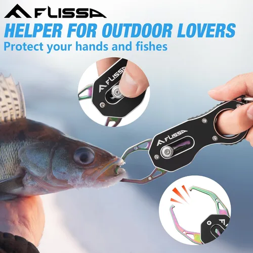 Miniatura 7 de FLISSA Fish Gripper, Fish Lip Grip Tool with Carabiner and Spring Anti-Lost Rope, Durable Stainless Steel Fish Grabber Gripper, Lightweight Holder