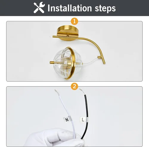 Miniatura 5 de UOFUS Aplique de pared dorado con pantalla acrílica de globo de mediados de siglo, moderna lámpara de pared LED de 12 W, 3000 K/4000 K/6000 K