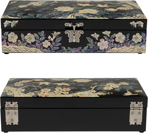 Miniatura 4 de February Mountain Joyero grande de nácar con bandeja para anillos, regalos únicos hechos a mano para mujeres, caja decorativa de recuerdo de concha