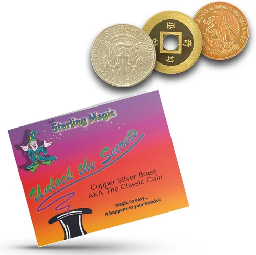 Miniatura 6 de Ted's Sterling Magic Truco de cobre y plata de latón con medio dólar de Estados Unidos, moneda china y centavo mexicano