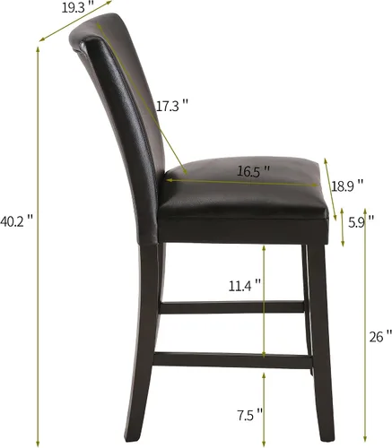 Miniatura 2 de Juego de 2 taburetes de barra de mostrador, sillas de bar de madera maciza, con capacidad para hasta 250 libras, sillas de comedor de 40 pulgadas