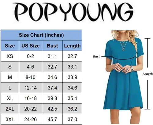 Miniatura 6 de POPYOUNG Vestido casual de verano de manga corta para mujer, cuello redondo, salida de playa