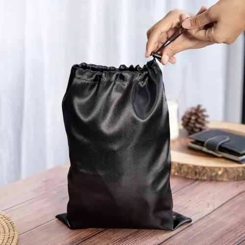 Miniatura 3 de PALTERWEAR Bolsas de satén lisas con cordón y palanca para artículos delicados - Lencería, pelucas, zapatos, seda (negro, 7 x 9 pulgadas)