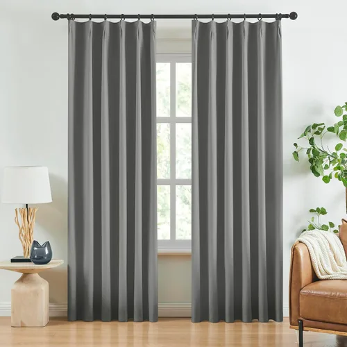 Miniatura 20 de Jubilantex Cortinas opacas plisadas negras de 63 pulgadas, cortinas de lino sintético para dormitorio, sala de estar, casa rural, juego de cortinas