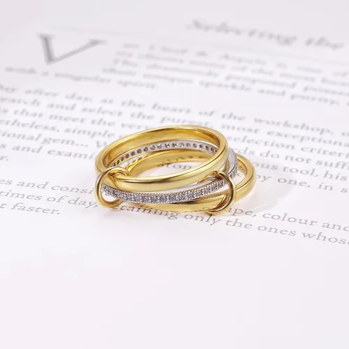 Miniatura 3 de Anillos apilables de oro para mujer, no se deslustra, juego de 3 anillos entrelazados con circonita cúbica, delicados anillos chapados en oro de 18