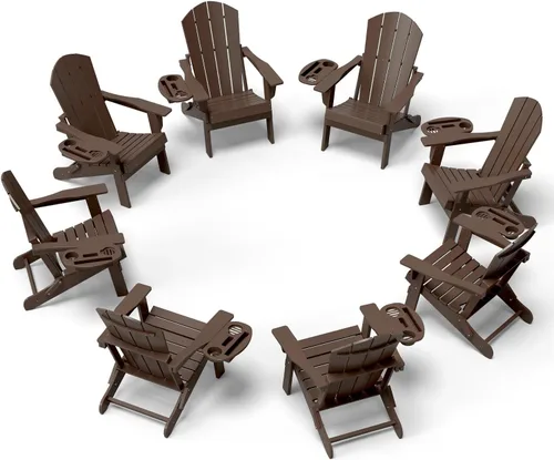 Miniatura 22 de NAVINE Juego de 2 sillas Adirondack plegables de polietileno de alta densidad con portavasos multifuncional, resistente a la intemperie, para Blanco