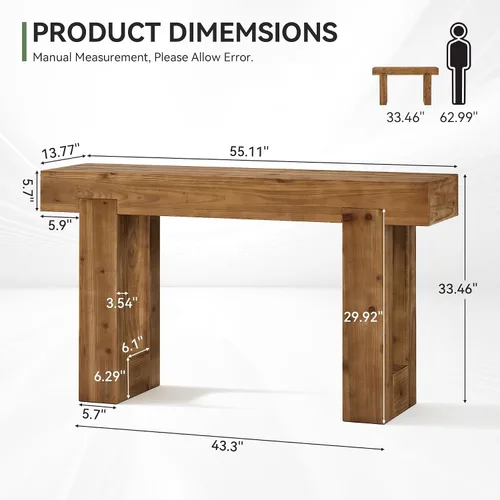 Miniatura 2 de Mesa consola de madera maciza, mesa de sofá de granja de 55 pulgadas detrás del sofá, consola rectangular con doble base para entrada, pasillo, sala
