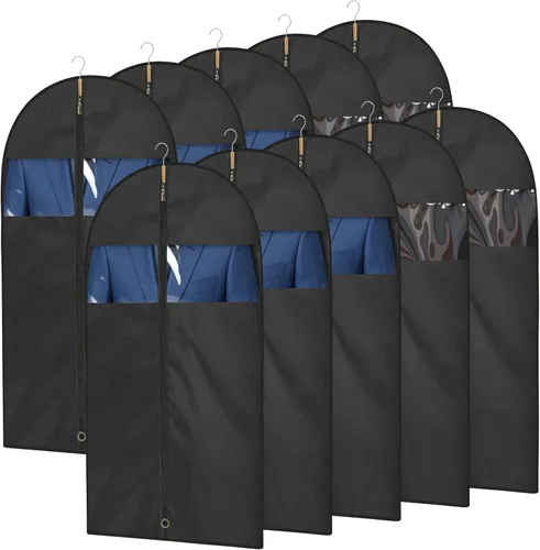 Miniatura 8 de Bolsas de vestir para vestidos, bolsas de ropa de 65 pulgadas de largo para colgar ropa, paquete de 3 fundas plegables con ventana transparente