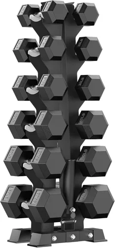 Miniatura 16 de PAPABABE Juego de mancuernas hexagonales con estante, 85-560 libras con revestimiento de goma, juego de mancuernas libres con estante