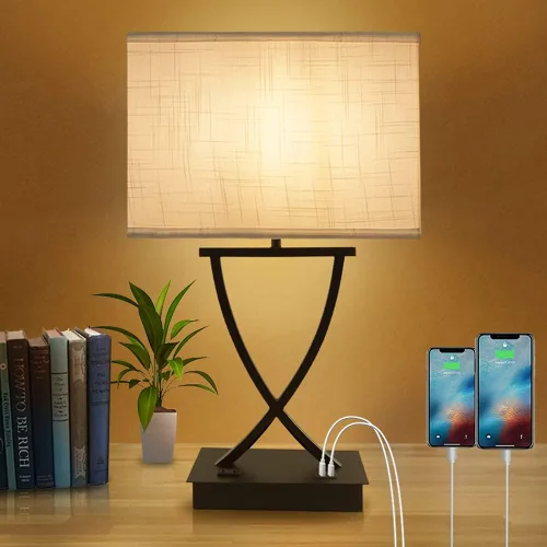 OYedis Lámpara de mesa mediana con control táctil regulable de 3 vías con puerto de carga tipo C/USB y 1 toma de corriente alterna, pantalla blanca