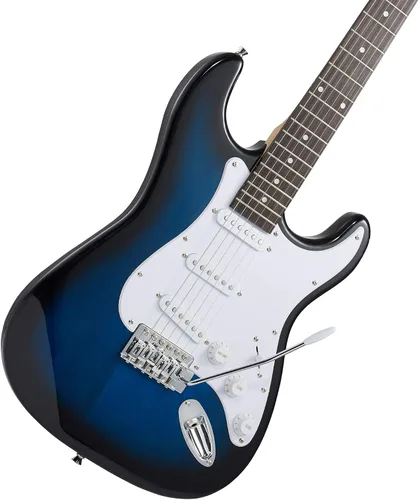 Miniatura 2 de Ashthorpe - Guitarra eléctrica de 39 pulgadas (azul y blanco), kit de guitarra de tamaño completo con bolsa acolchada, barra de trémolo, correa