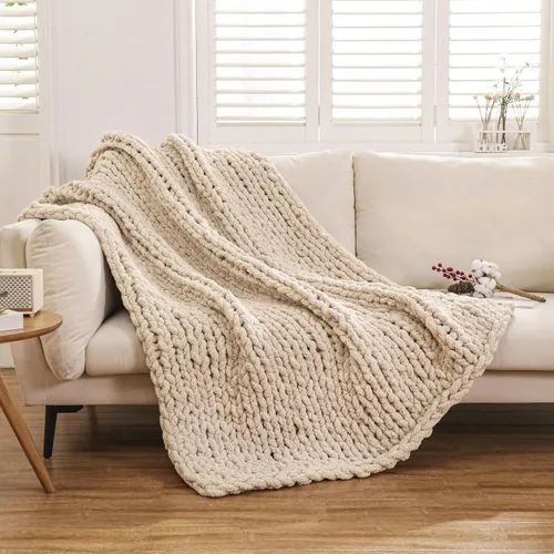 Miniatura 17 de WESHIONGOO Manta de Punto Grueso Throw 40"*40" (101.6cm*101.6cm) Mantas de Punto para Sofá Cama Manta Suave Esponjosa con Hilo Chenille Jumbo Grueso