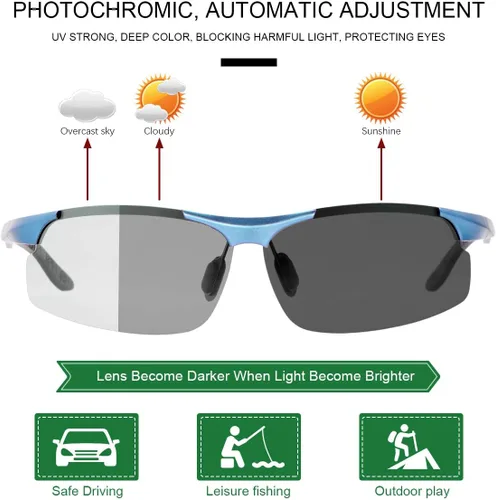 Miniatura 2 de YIMI Gafas de sol deportivas polarizadas fotocrómicas para hombre, ciclismo, pesca, conducción, protección UV, gafas antirreflejos 8003 Azul